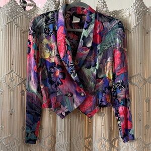Vintage 80s Floral Women's Blazer Rayon